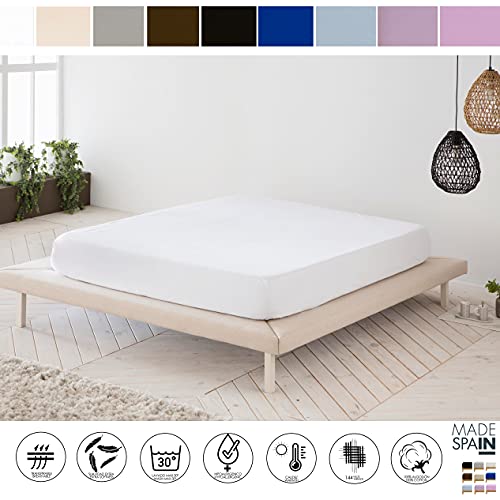 Sábana Bajera Ajustable Blanca 100% algodón Cama de 150 cm (150x190/200 cm)