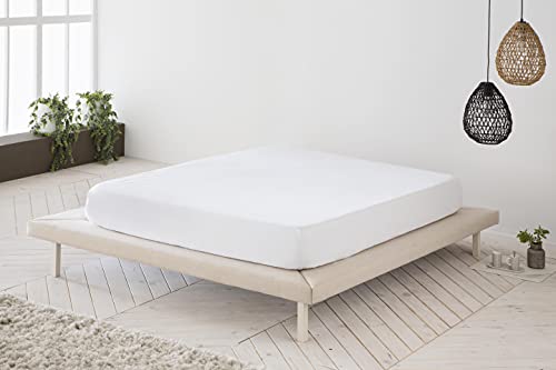 Sábana Bajera Ajustable Blanca 100% algodón Cama de 150 cm (150x190/200 cm)