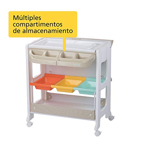 Safety 1st Dolphy Cambiador Banera bebé 2 en 1, cambiador bebé impermeable fácil de limpiar, Multiples compartimentos de almacenamiento, 4 ruedas con freno, Warm Grey (gris)