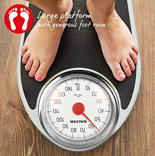 Salter Doctor’s Style Báscula Mecánica de Baño – Balanza Clásica Retro Blanca y Negra, Visor Analógico Fácil de Leer, Plataforma de Metal Resistente, Pesa Hasta 150 Kg, Sin botones ni Pilas