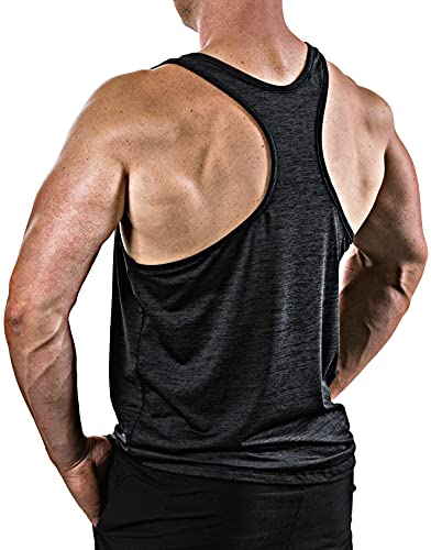 Satire Gym - Camiseta de Tirantes para Fitness de Hombre/Ropa Funcional de Secado rápido para Hombres - Camiseta de Tirantes para Hombres, Apta para Culturismo y Entrenamiento. (Negro monteado, M)