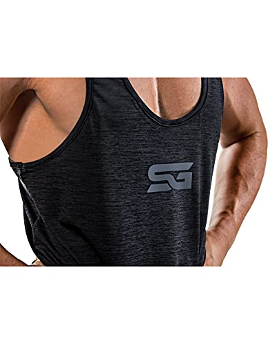 Satire Gym - Camiseta de Tirantes para Fitness de Hombre/Ropa Funcional de Secado rápido para Hombres - Camiseta de Tirantes para Hombres, Apta para Culturismo y Entrenamiento. (Negro monteado, M)
