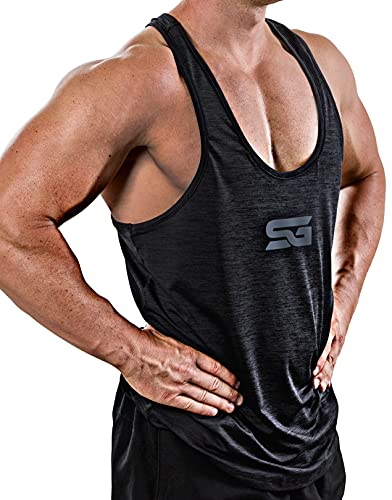 Satire Gym - Camiseta de Tirantes para Fitness de Hombre/Ropa Funcional de Secado rápido para Hombres - Camiseta de Tirantes para Hombres, Apta para Culturismo y Entrenamiento. (Negro monteado, M)