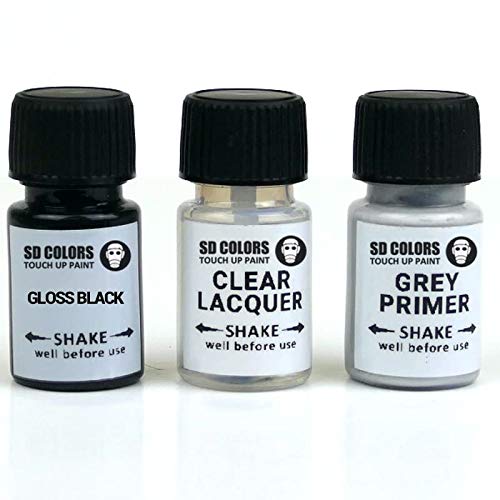 SD COLORS Kit de reparación de bolígrafo de pintura de retoque de 5 ml para ruedas de aleación de brillo negro (pintura+imprimación+laca)
