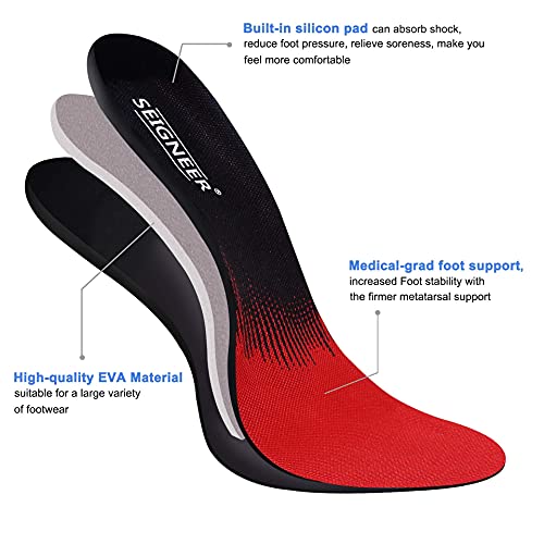 SEIGNEER Plantillas Fascitis Plantar, Inserto para pies planos, Plantillas ortopédicas, para Ayudar A Reducir el Dolor en el Talón Rodilla/Dolor de Espalda y Tendinitis de Aquiles