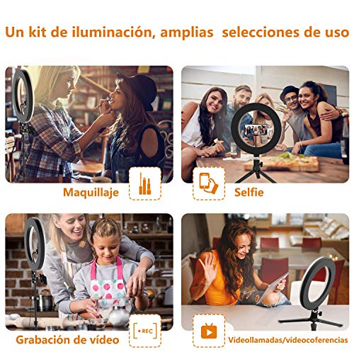 Selvim Aro de luz 10.2" LED 2 Trípodes, Anillo de Luz 2,1m Regulable, 3 Soportes para Móviles, Control Remoto Bluetooth, 128 Bombillas 3 Modos 10 Brillos, para Fotografía Maquillaje Selfie TIK Tok
