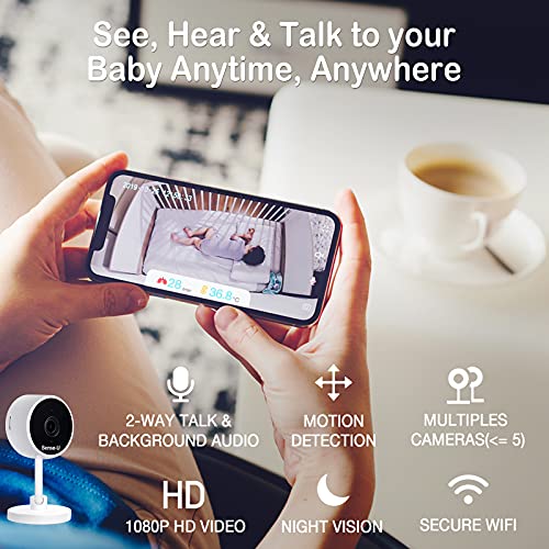 Sense-U Video Monitor - Dispositivo para la monitorización de la movimiento abdominal, los giros y la temperatura de la piel del bebé con cámara 1080P HD, WiFi, audio, visión nocturna
