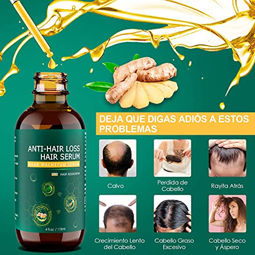 Serum Anticaida Pelo, 118ML Nueva Serum Crecimiento Cabello con Jengibre, Ginseng, Biotina, Serum Cabello para Crece Pelo Rapido, Reparar los Folículos Pilosos, Engrosar y Nutrir el Pelo