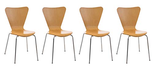 Set de 4 Sillas Comedor Calisto I Juego de 4X Sillas de Cocina con Asiento de Madera I 4X Sillas de Visitas Apilables I Color:, Color:Natura