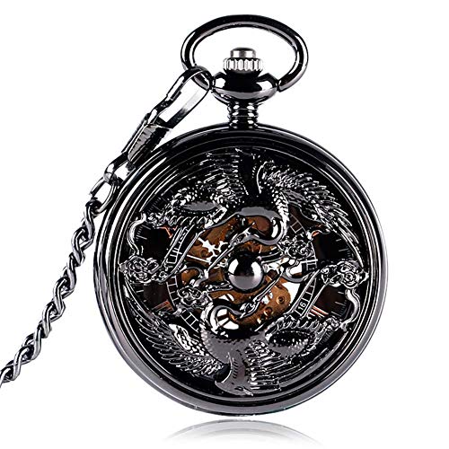 SGSG Reloj de Bolsillo Retro, Relojes de Bolsillo Steampunk de Estilo Chino para Hombres, diseño de grúas, Reloj de Bolsillo con Viento Manual, Regalo, Relojes de Bolsillo para Hombres