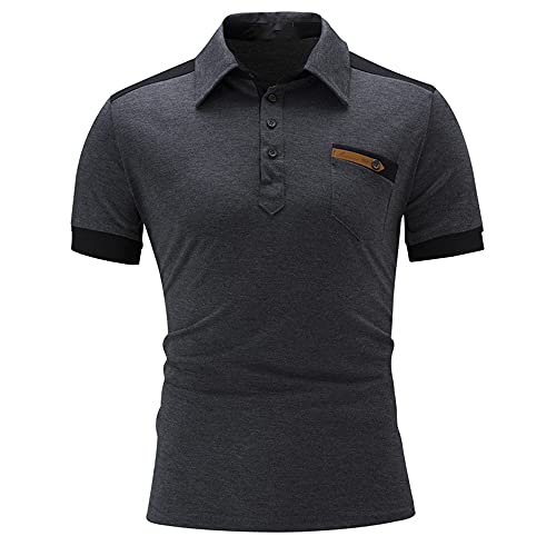 Shirt Ocio Hombre Botón Básico Verano Tapeta Manga Corta Hombre Shirt Empalme Elástico Botones Moda Diseño Hombre T-Shirt Golf Deporte Al Aire Libre Hombre Polo