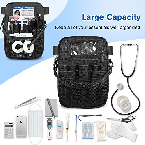 SITHON Riñonera para Enfermera con Soporte de Cinta, Multifuncional Organizador Bolsa de Slmacenamiento para Estetoscopios, Tijeras para Vendajes y Otros Suministros Médicos, (Negro)