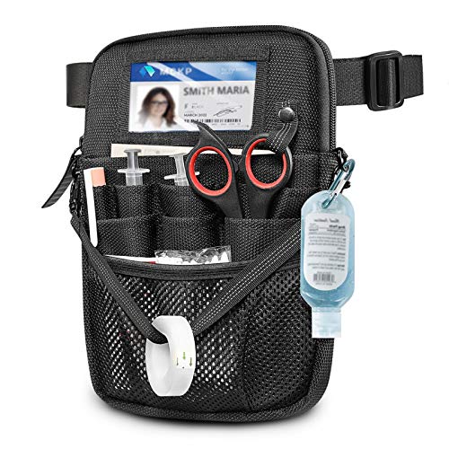 SITHON Riñonera para Enfermera con Soporte de Cinta, Multifuncional Organizador Bolsa de Slmacenamiento para Estetoscopios, Tijeras para Vendajes y Otros Suministros Médicos, (Negro)