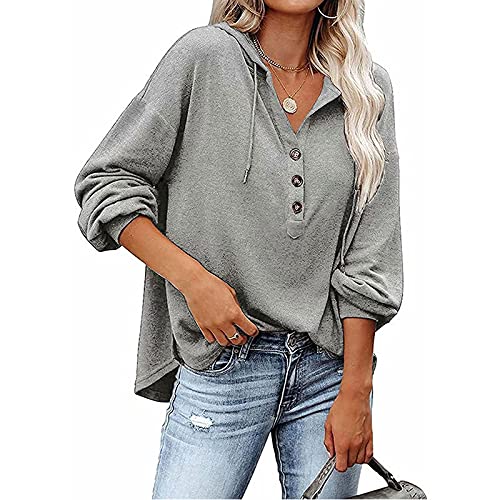 SLYZ Sudadera Holgada De Manga Larga con Cuello En V para Mujeres Europeas Y Americanas Blusa Deportiva con Capucha Abotonada con Mangas De Murciélago para Mujer
