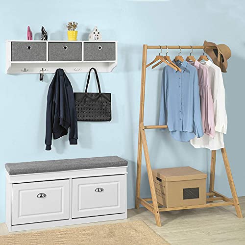 SoBuy FSR64-W Zapatero Banco con 2 cajones,Banco con almacenaje,L104 x P24 x H52cm,ES (2 Cajones) (Blanco)