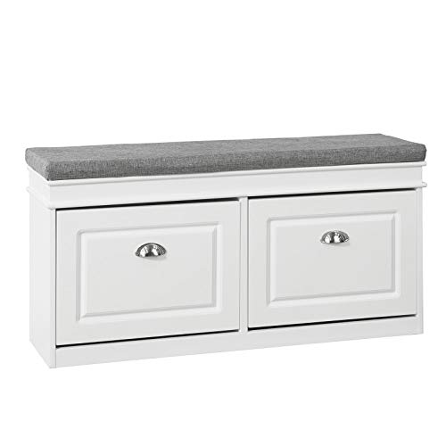 SoBuy FSR64-W Zapatero Banco con 2 cajones,Banco con almacenaje,L104 x P24 x H52cm,ES (2 Cajones) (Blanco)