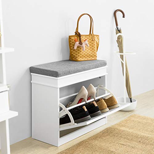 SoBuy FSR82-K-W Banco Zapatero con 1 Cajón Organizador para Zapatos 60 x 24 x 51 cm ES
