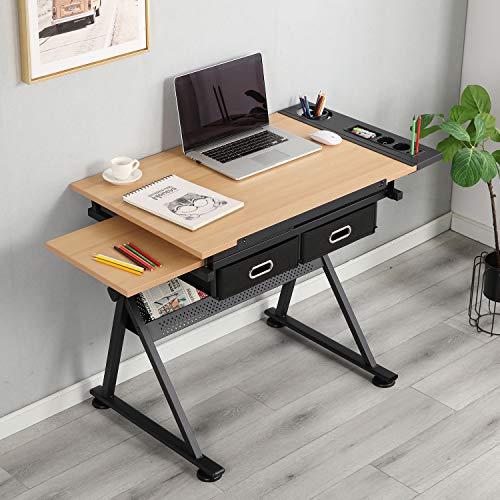 sogesfurniture Mesa de Dibujo Inclinable Ajustable, Mesa de Dibujo Artístico para Manualidades, Estación de Trabajo de Diseño de Arquitectura, con 2 Cajones de Almacenamiento, BHEU-UT-DT1027