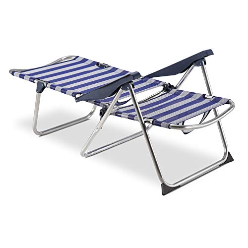 Solenny 50001072725175 50001072725175-Silla de Playa Cama Plegable 4 Posiciones Azul y Blanco con Asas