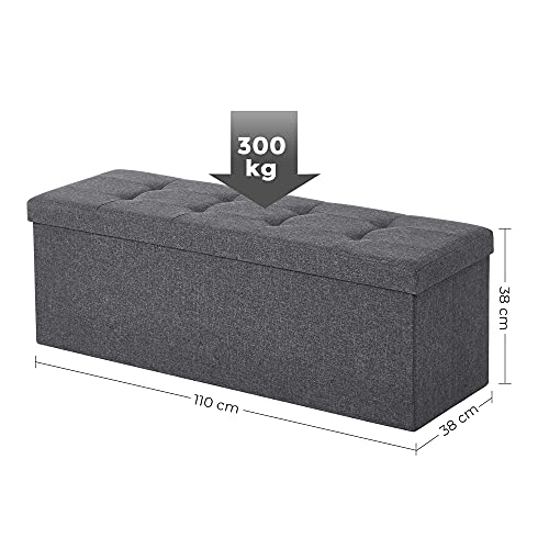 SONGMICS Banco con Espacio de Almacenamiento, Cofre, Caja de Almacenamiento, Plegable, Carga Estática Máx. 300 kg, 120 L, 110 x 38 x 38 cm, Imitación Lino, Gris Oscuro LSF77K