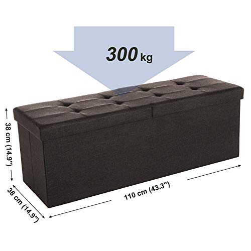 SONGMICS Baúl Puff Taburete para Almacenaje Plegable, Carga Máxima de 300kg, Textil Lino, 110 x 38 x 38 cm, Marrón Oscuro LSF77Q