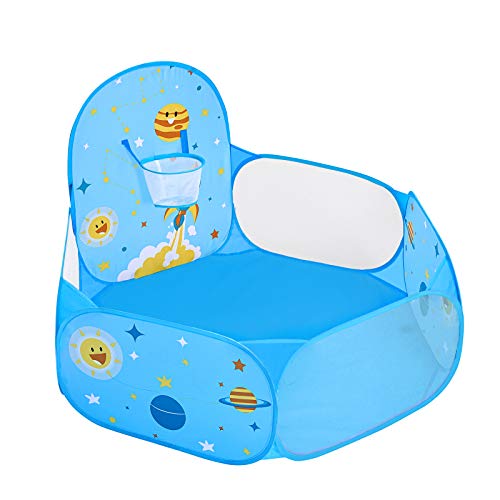 SONGMICS Piscina de Bolas, Tienda de Juego Infantil, Carpa Interior y Exterior con Aro de Baloncesto, Regalo de Juguete para Niños (no Incluye Pelotas), Tema Espacial, Azul , Navidad, LPT66BU
