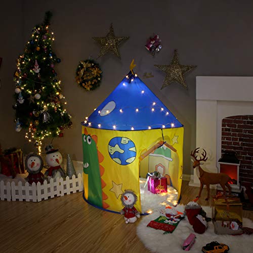 SONGMICS Tienda Infantil, Castillo Interior y Exterior, Pop-up Portátil, Tienda para niños, Bolsa de Transporte, Casa de Juego con Tema de Dinosaurio, Espacio Privado para Mayor de 3 niños , LPT02YU