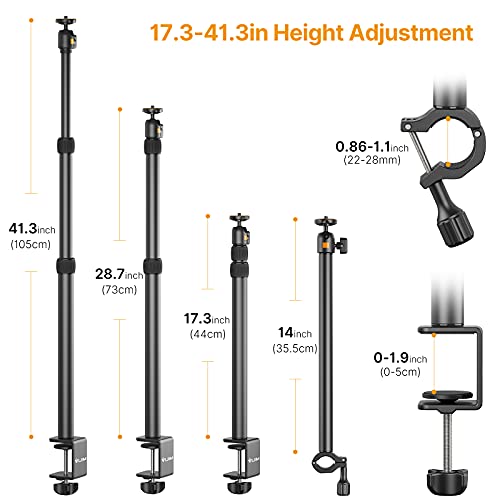 Soporte Camara, Soporte de escritorio para Cámara luz con Tornillos de 1/4, abrazadera Ajustable 44cm-105cm para Teléfono móvil cámara,Luz de relleno,TikTok,Vlog