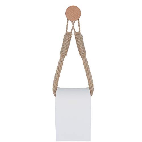 Soporte de papel higiénico vintage cuerda de cáñamo madera papel higiénico para baño