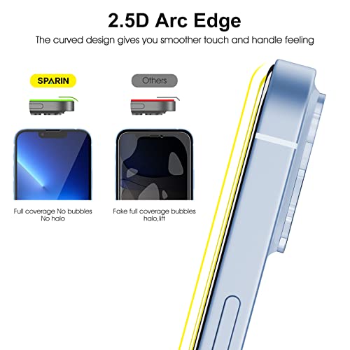 SPARIN 3 Pack Protector de Pantalla Compatible con iPhone 13 Pro 6,1 Pulgadas con 2 Pack Protector de Lente de Cámara, Cristal Templado con Marco de Alineación, Protección de la Cámara