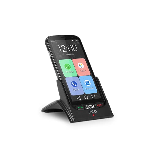 SPC Apolo - Smartphone con Whatsapp para Personas Mayores, botón SOS, Botones físicos para Colgar y descolgar, Base de Carga, Iconos XXL, Pantalla de 5”, 16GB de Memoria Ampliable, Android 10 - Negro