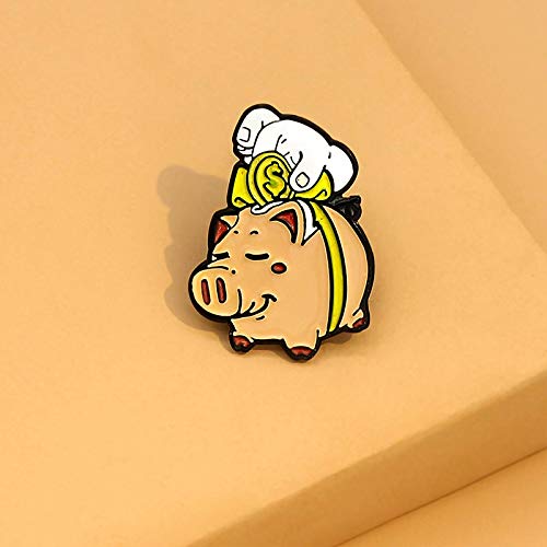 Squint Coin Piggy Bank Pin Brooches Amarillo Cinta Arco Codo dólar Dibujos Animados Animal Lapel Pins Mochila Divertida Insignia Regalos