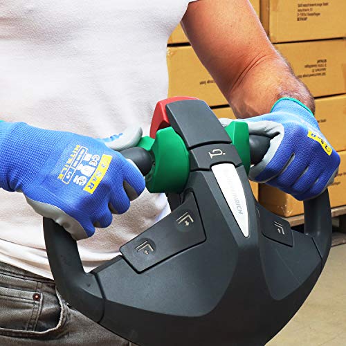 S&R Guantes de trabajo con recubrimiento de nitrilo L/9 (12 pares). Para moto, auto mecánica, jardinería, bricolaje. Antideslizante y antiabrasión.