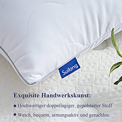 SuiLong Almohada de Microfibra Estilo de Edición de Lujo Cómodo y Transpirable, 80 x 80 cm Almohada de Hotel Hipoalergénicas y Antiácaros Desmontable con Cremallera - 1 Pcs (2 Unidad 40X80CM)