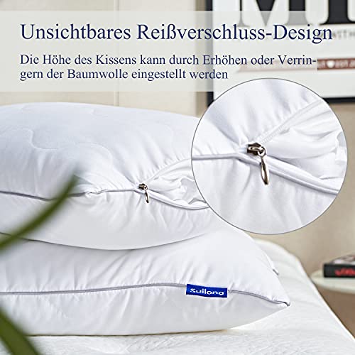 SuiLong Almohada de Microfibra Estilo de Edición de Lujo Cómodo y Transpirable, 80 x 80 cm Almohada de Hotel Hipoalergénicas y Antiácaros Desmontable con Cremallera - 1 Pcs (2 Unidad 40X80CM)