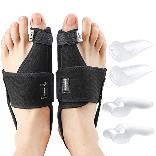 Sumiwish 2 férulas para juanetes y 4 protectores de juanetes de gel, corrector de juanetes y kit de alivio para aliviar el dolor en los dedos gordos del pie
