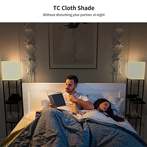 SUNMORY Lampara de pie Madera con 3 Temperaturas De Color, 2 Puertos de Carga USB y 1 Cajón, Lampara de Pie de Estar, Dormitorio, Oficina, Decoración Salon, Lamparas de Pie Negro (Bombilla Incluida)