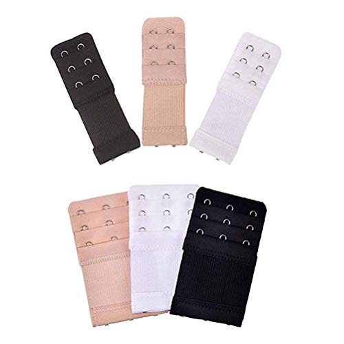 SUPVOX 6pcs Extensor de la correa del sujetador Sujetador alargado Correa elástica Sujetador elástico Extensión Hebilla 2 Ganchos 3 Ganchos (Negro Albaricoque Blanco)