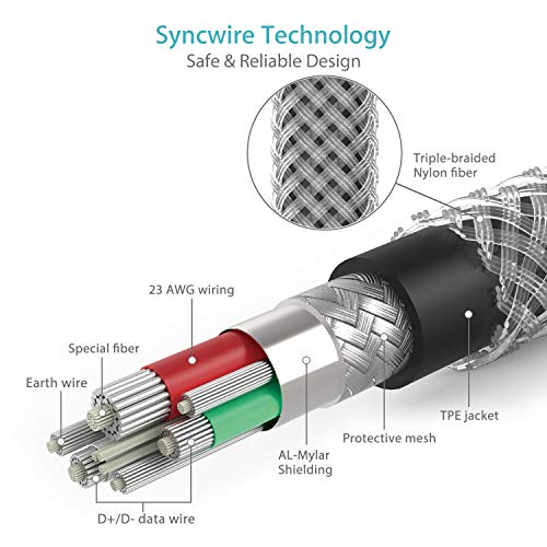 Syncwire Cable Micro USB - 2m [2-Unidades] Cargador Micro USB Carga Rapida Cable Cargador Android de Nylon para Samsung Galaxy S7/S6/S4/S3, HTC, Sony, LG, Huawei, Xiaomi, Motorola, Kindle, PS4 - Gris