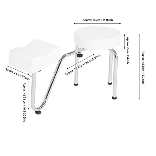 Taburete de esteticista y pedicura + Reposapiés ajustable - Silla profesional de esteticista, cojín de piel y patas de metal para salón (blanco)