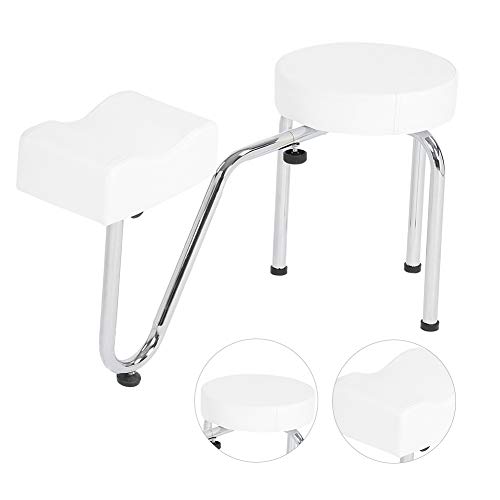 Taburete de esteticista y pedicura + Reposapiés ajustable - Silla profesional de esteticista, cojín de piel y patas de metal para salón (blanco)