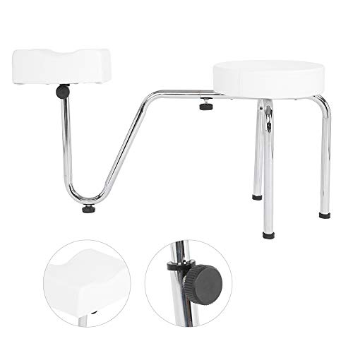 Taburete de esteticista y pedicura + Reposapiés ajustable - Silla profesional de esteticista, cojín de piel y patas de metal para salón (blanco)