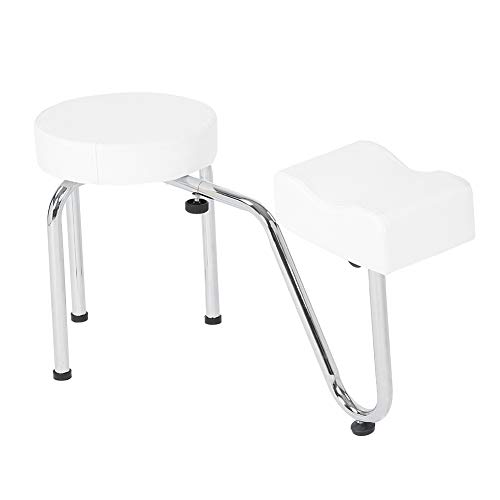 Taburete de esteticista y pedicura + Reposapiés ajustable - Silla profesional de esteticista, cojín de piel y patas de metal para salón (blanco)