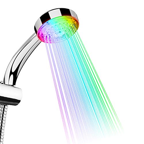 TankerStreet Alcachofa de Ducha Led Cabeza de Ducha 7 Colores Automático Cambia de Color Luz Cambiantes Handheld Mano Sensor Grifo Seguro Hermoso Práctico Boquilla de Baño Decoración 26,3x9,2x6,5cm