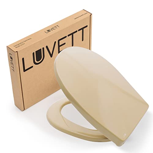Tapa WC Universal LUVETT C100 ovalado con 3 tipos diferentes de bisagras de acero, caída amortiguada SoftClose y sistema de fácil extracción. Asiento de inodoro antibac, C:Beige Bahama