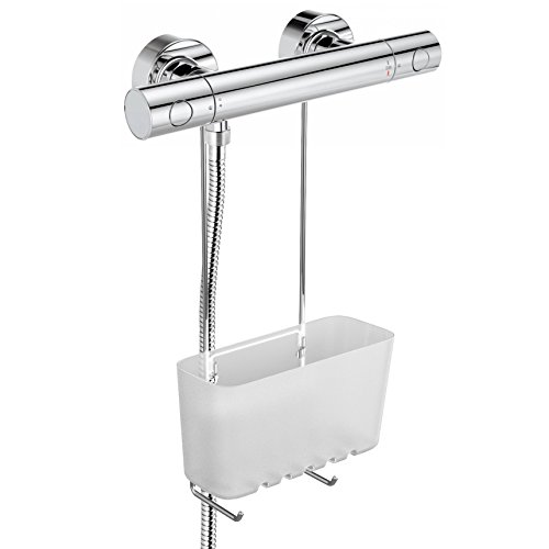 Tatay 4522002 Standard Single Cesta organizadora de Ducha o bañera Ajustable a Todo Tipo de grifos plástico polipropiel, Acero Inoxidable, Glace, 20,5 x 11 x 41.5 cm
