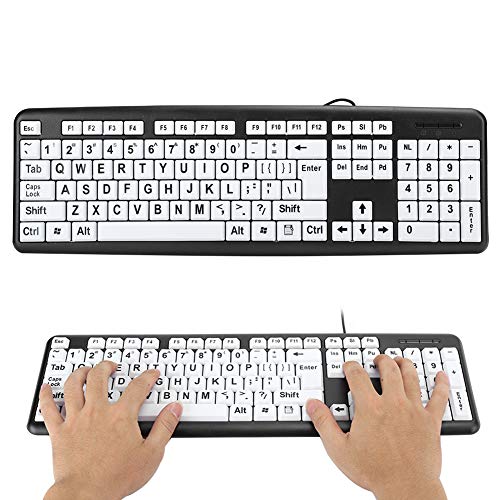 Teclado con Cable, USB Teclado de Letra Grande Keyboard de 104 Teclas, Teclado de Baja Visión Protección para los Ojos Plug and Play para Discapacitados Visuales, Principiantes y Personas Mayores