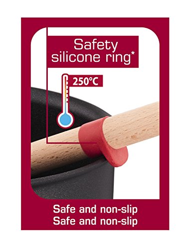 Tefal Ingenio Wood Cuchara de madera con lengua de silicona, materiales naturales, sin conductividad térmica, no daña sartenes ni ollas, anillo de silicona para apoyar, madera FSC