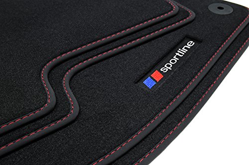 teileplus24 F657 Alfombras de Goma Sportline Design para BMW 5er E60 E61 2003-2010, Costura:Rojo
