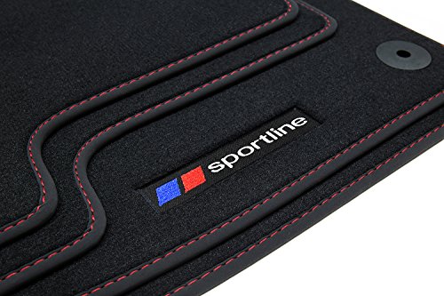 teileplus24 F657 Alfombras de Goma Sportline Design para BMW 5er E60 E61 2003-2010, Costura:Rojo
